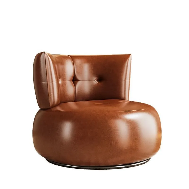 Single oil-waxed leather living room home balcony reading rotating small sofa
