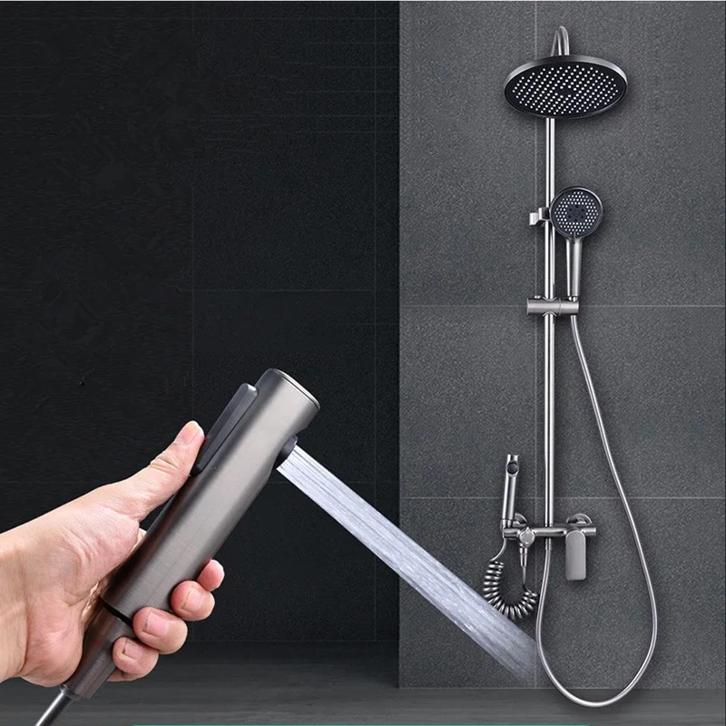 Bathroom Shower System Brass Shower Faucet Set with Spray Gun Household hotel Fourth Gear Regulating Water Outlet Gray Shower