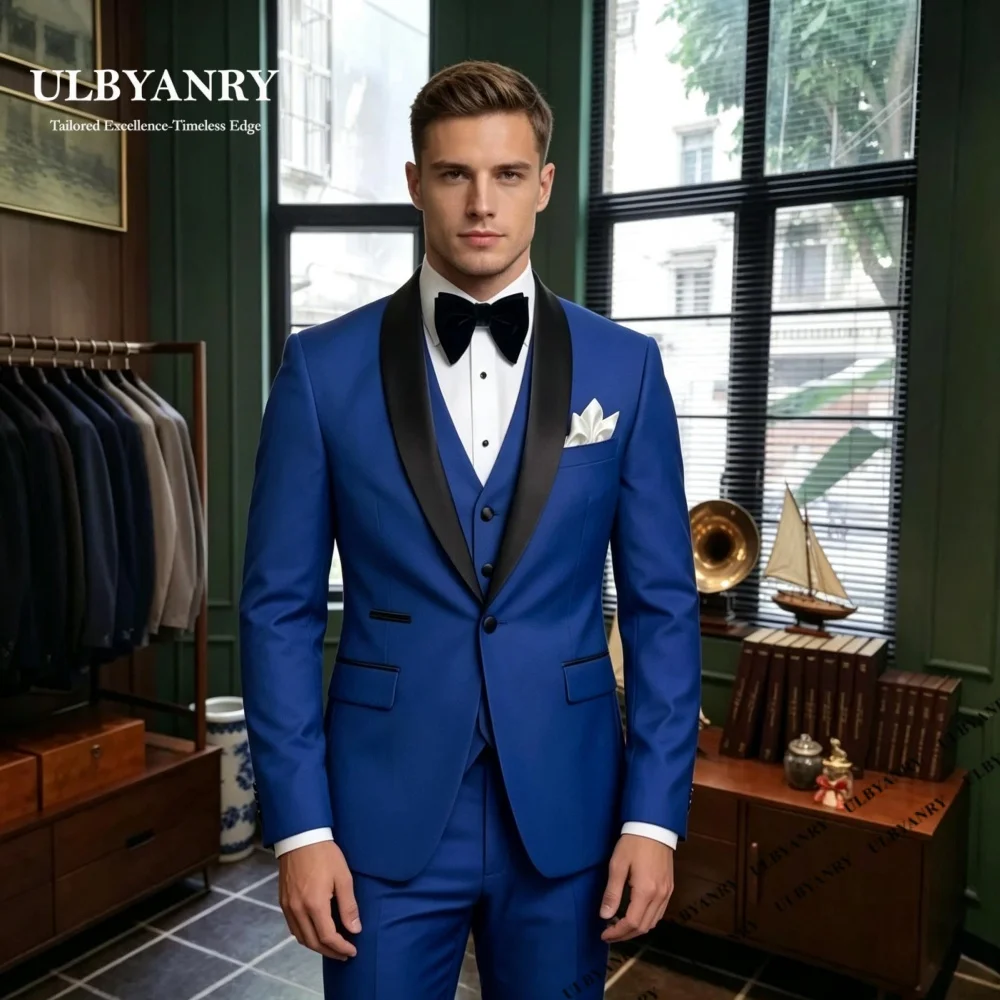 Trend Three Pieces Suit Set for Men Formal Tuxedo Dinner Evening Prom Suit Attire Wedding Jacket Vest Pants Made to Measure
