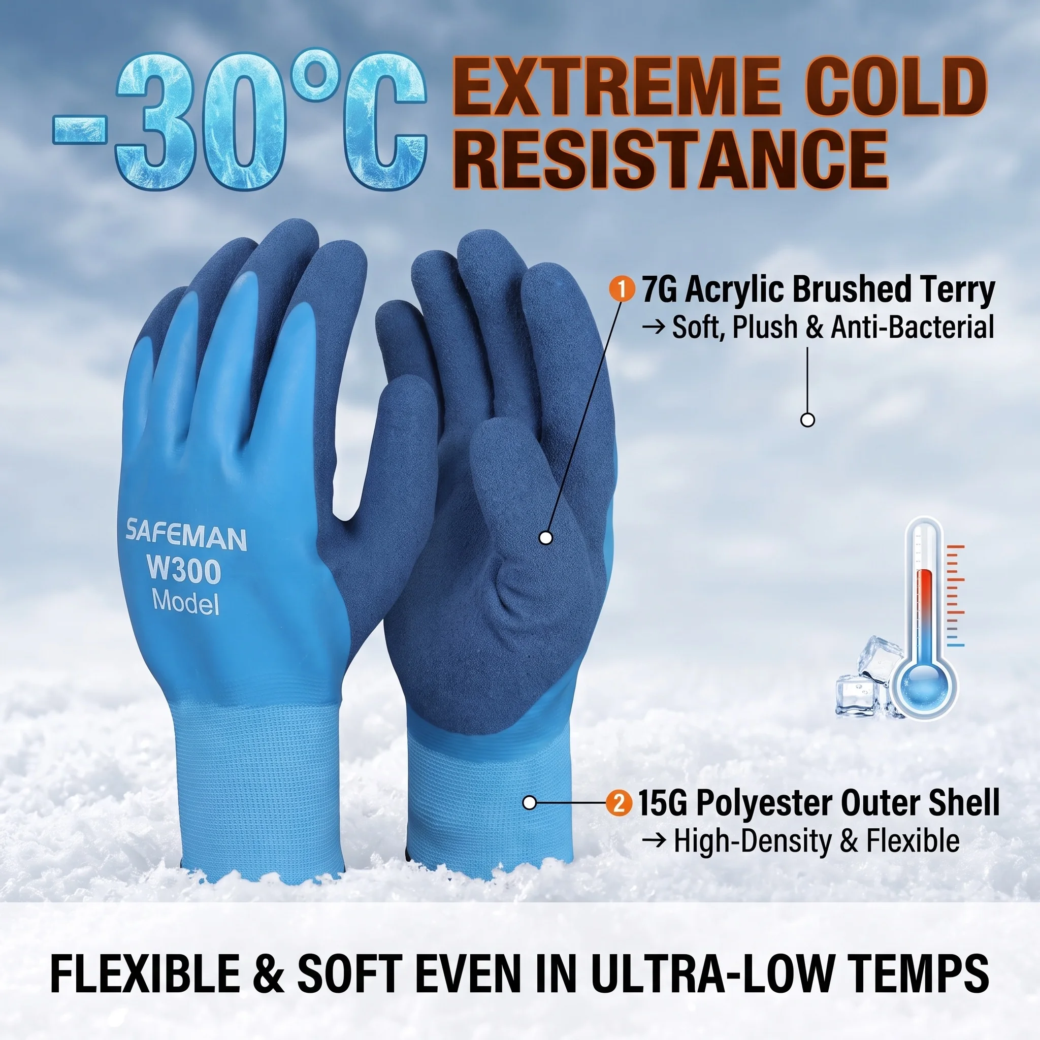SAFEMAN Work Gloves Waterproof Winter Thermal Cold Weather Latex Coated Heavy Duty Gloves for Work Man Guantes de Trabajo -30℃