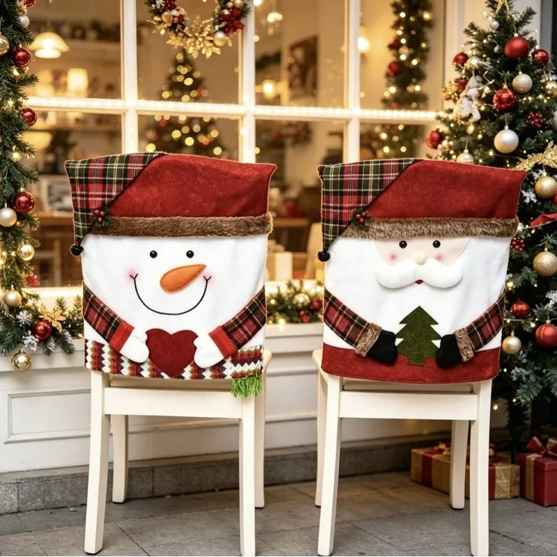 Christmas Decoration Chair Cover, Three-dimensional Santa Claus Snowman, Deer, Holiday Party Decoration Home Decoration Item Set