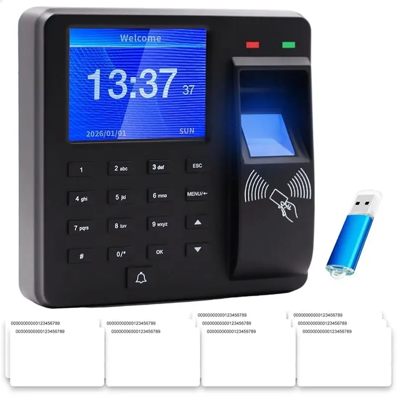 machine-de-pointage-des-heures-avec-lecteur-d'empreintes-digitales-et-de-cartes-d'identite-compatible-rfid-capacite-1000-empreintes-digitales-avec-controle-d'acces-et-identification-par-mot-de-passe