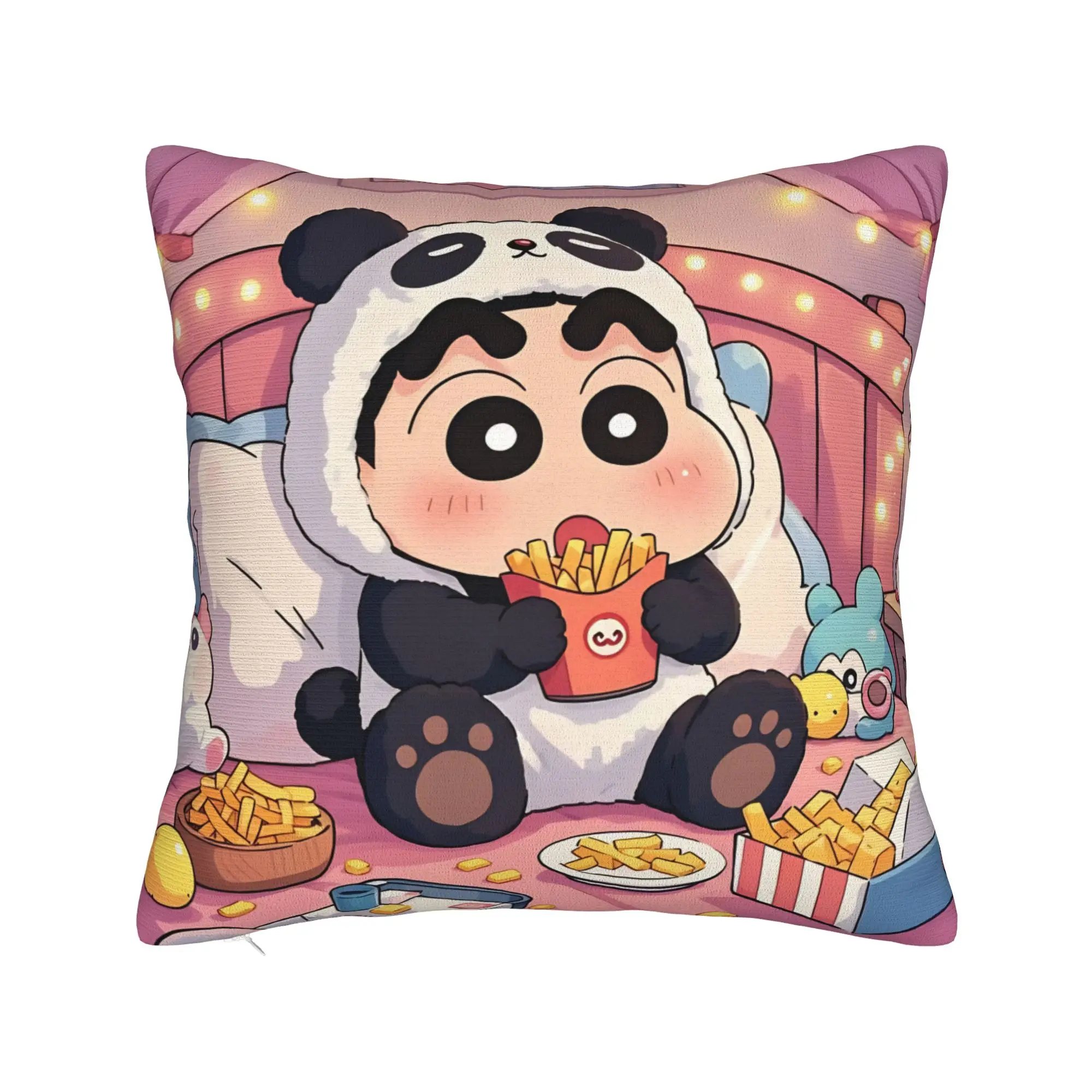 Shinchans Panda Eating Square Pillow Covers Polyester Room  Cushion Case Creative Home Decoration Pillowcase 45*45