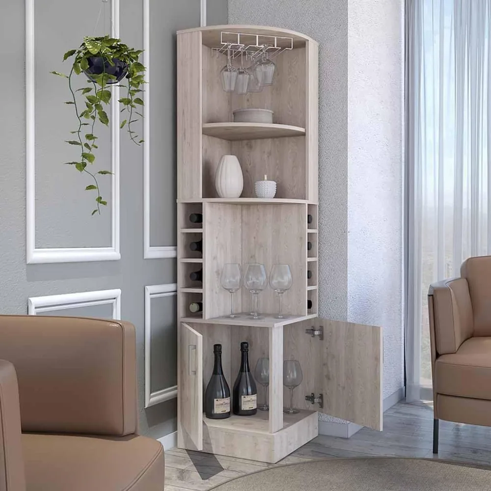

Large capacity storage cabinet, home bar rack, double door storage rack, with 8 wine racks, corner wine cabinet (wooden)