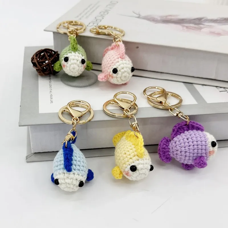 

Rainbow Fish Series Crochet Keychains Cute Small Fish Pendant Keyrings For Car Keys Handmaking Knitted Fish Doll Keychain Gifts