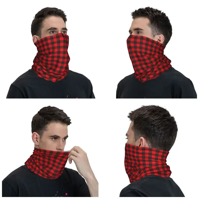 Red And Black Checkered Plaid Winter Headband Neck Warmer Hiking Cycling Tube Scarf Geometric Gingham Face Bandana Gaiter