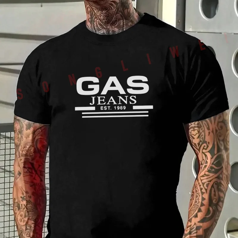 

GAS JEANS Graphic Motorcycle T-Shirt Men Hip Hop Streetwear Unisex Casual Fashion Short Sleeve Tops