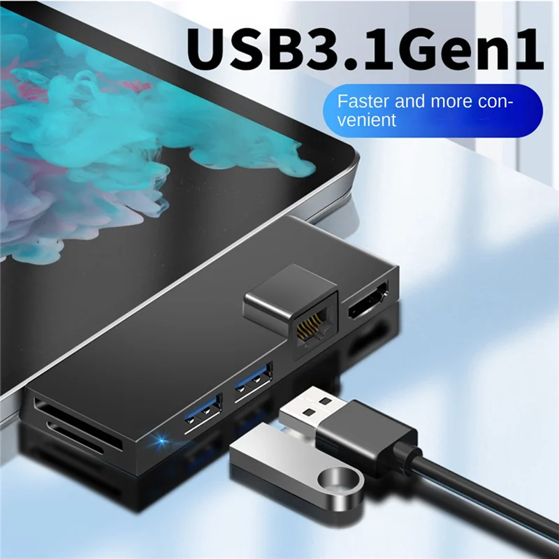 For Surface Pro 4 5 6 Docking Station Hub with 4K HDMI-Compatible TF Card Reader Gigabit Ethernet 2 USB 3.1 Gen 1 Port B