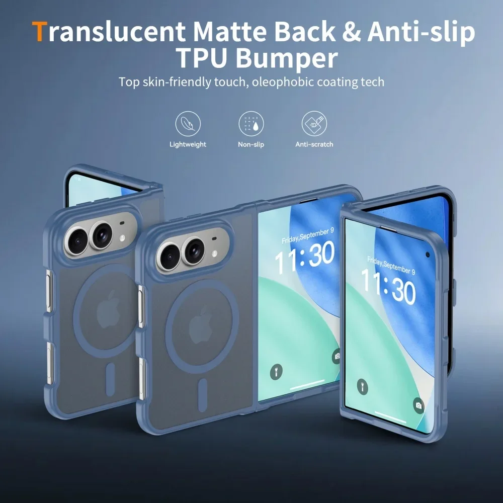 Slim Matte Translucent For Magsafe Case For iPhone Duo duo DUO Fold Wireless Charging Shockproof Back Front PC Hard Cover