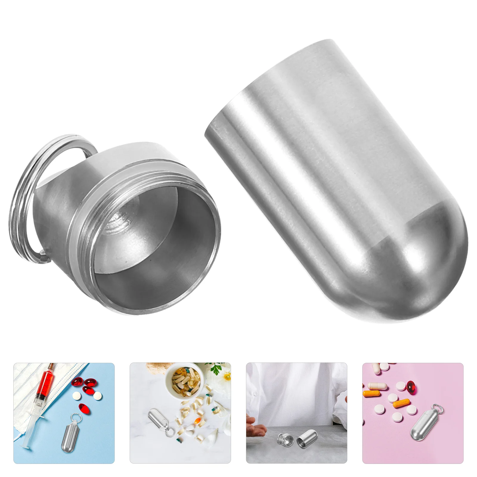 

Pill Bottle Stainless Steel Portable Medicine Container Pocket Case for Men Holder Silver Travel