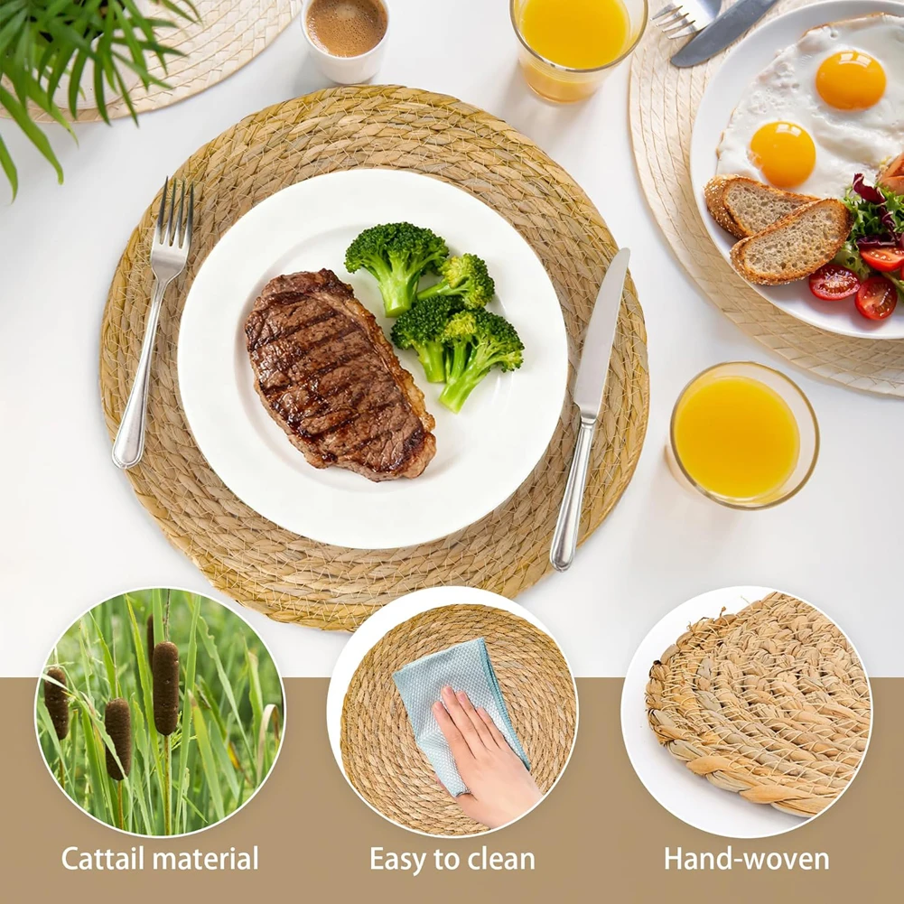 2/5 個ポットマット手織り籐プレースマットラウンド断熱マッ - Home Decor Rattan のレビューと価格