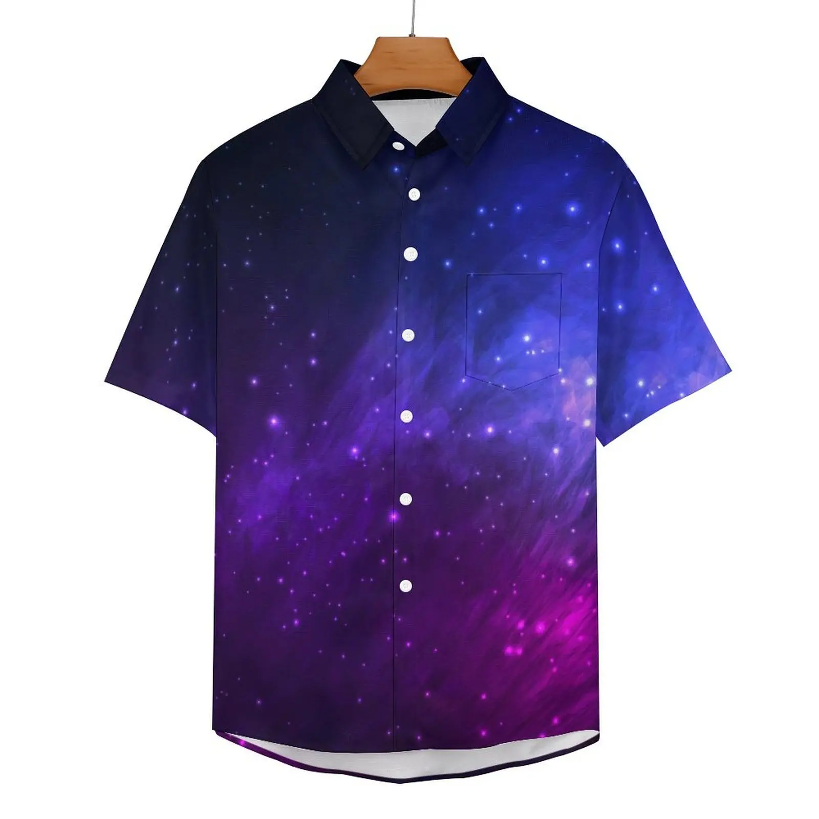 

Purple And Blue Galaxy Loose Shirt Men Beach Outer Space Casual Shirts Hawaiian Custom Short Sleeves Cool Oversize Blouses