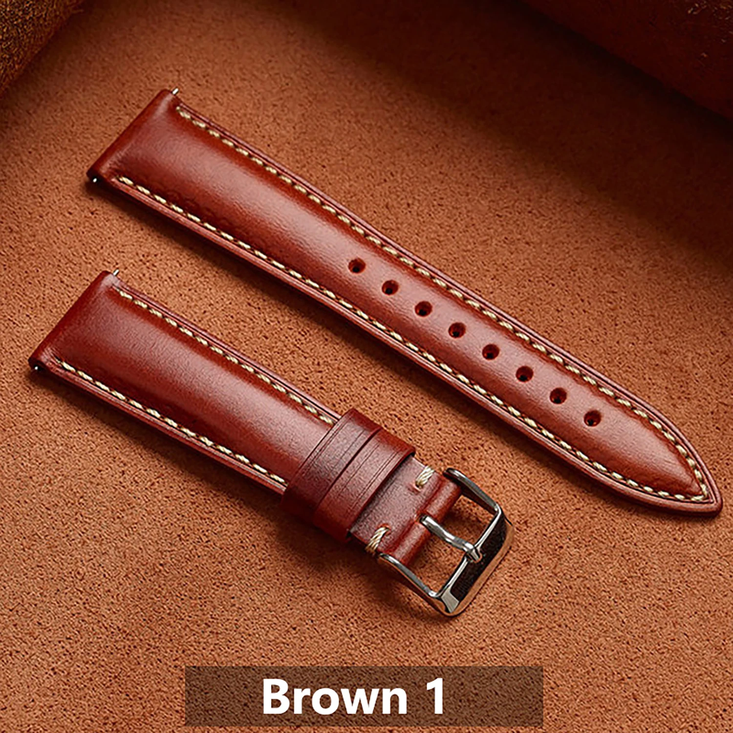 Wax Genuine Leather Men Women Watch Band Top Grain Natural Leather 18/19/20/21/22 mm Watch Strap Band Stainless Steel Buckle image 5