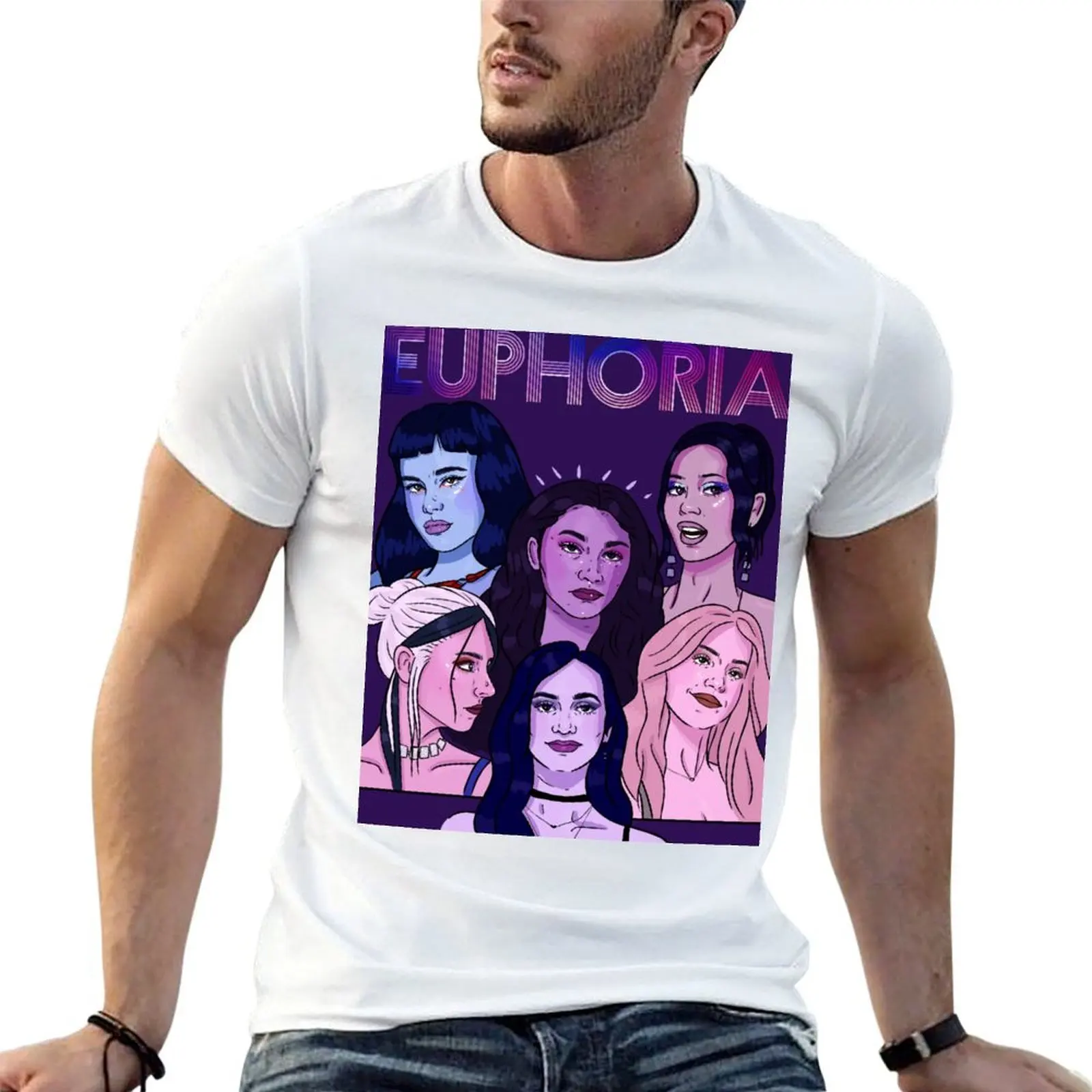 Euphoria HBO T-shirt pour filles, basique, couleur unie, manches courtes