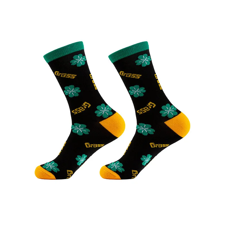 

2Pcs Sock Leisure Athletic Sports Crew Dress Festival Sock four-leaf Clover Knitted Cotton Sock Women mid-calf B2W49