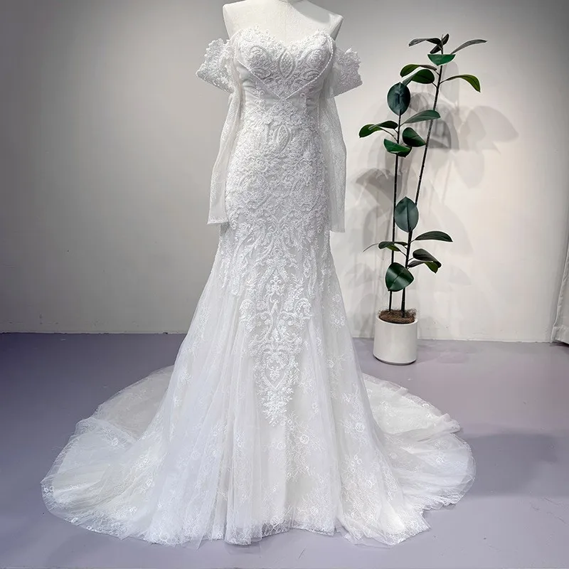 Light gauze fishtail lace style simple one-shoulder knot welcome and exit dress