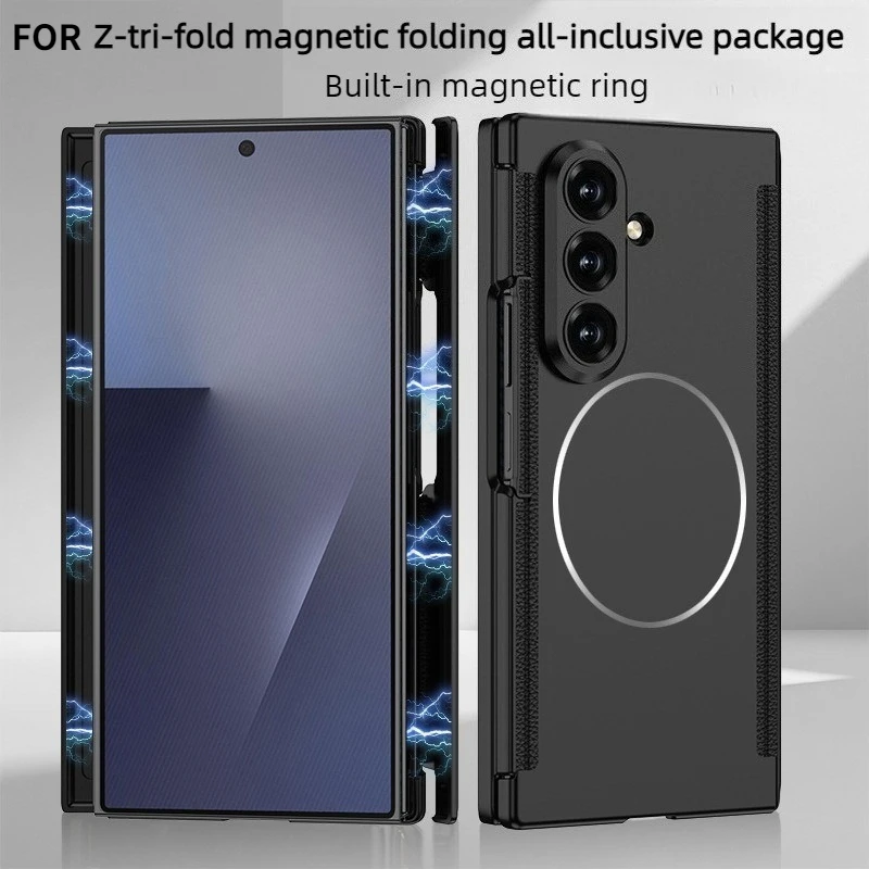 

For Samsung Z-Tri-Fold Phone Case Dual Hinge Magnetic Suction Wireless Charging Built-in Magnetic Nickel Ring Z-Tri-Fold Cover