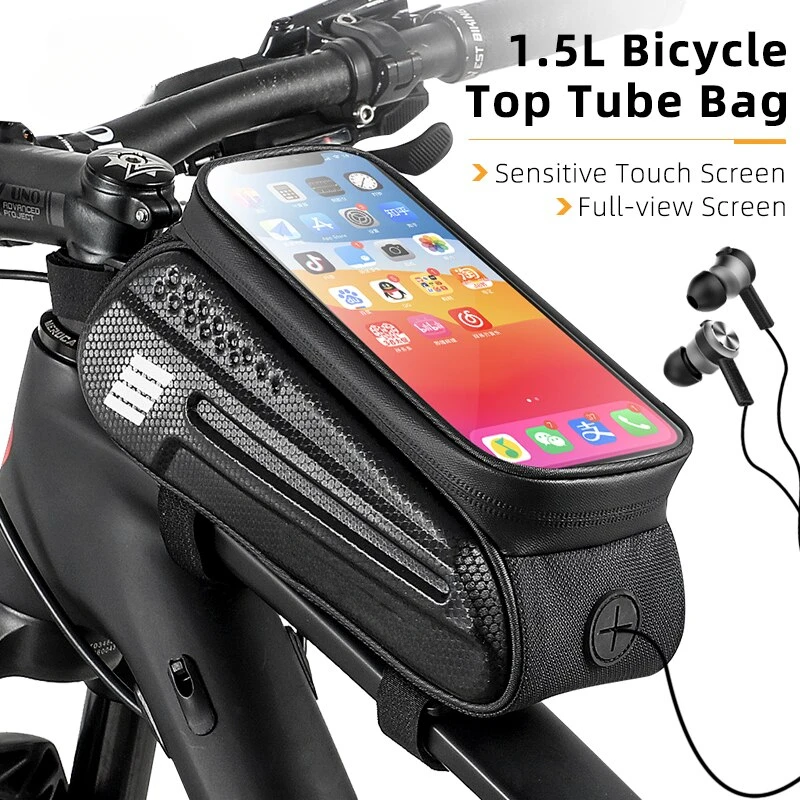 

Waterproof Bicycle Handlebar Bag, Top Tube Bag, Touch Screen, Cycling Phone Bag, Bike Accessories, 1.5L