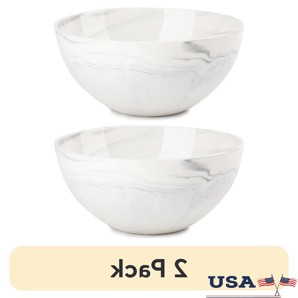 

2 Pack Stoneware Bowl Microwave Dishwasher Freezer Safe Oven Safe Utility Elegant Grey Marble Collection