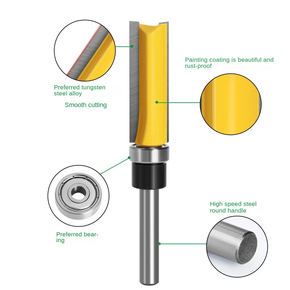 1/4 Shank Profiling Bearing Trimming Cutter, Woodworking Milling Cutter, Bearing Straight Cutter, Woodworking Milling Cutter