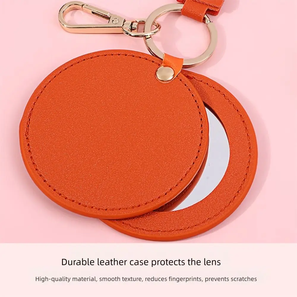 Beleza couro do plutônio pequeno espelho de maquiagem ultra-fino girar bonito pequeno espelho redondo leve portátil viagem espelho