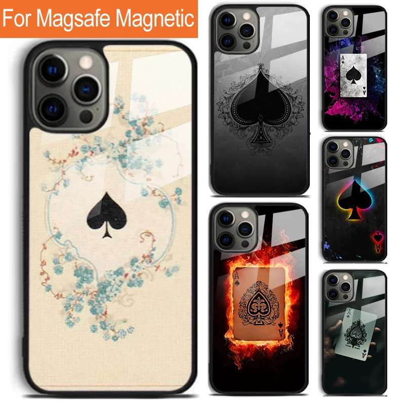 Ace of Spades Poker Phone Case For iPhone 16 15 14 13 12 11 Pro Max Plus Magsafe Magnetic Wireless Charging Cover