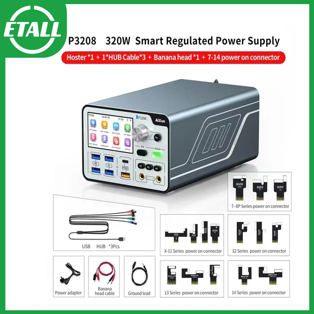 AiXun P3208 32V/8A Smart Regulated Power Supply For iPhone 6-14ProMax One-button Power-on test Motherboard Battery Fast Charging