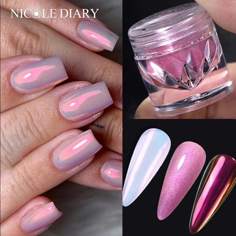 Pigment do paznokci NICOLE DIARY Aurora, puder perłowy metaliczny, efekt kameleon, brokat do zdobienia paznokci, dekoracja do manicure