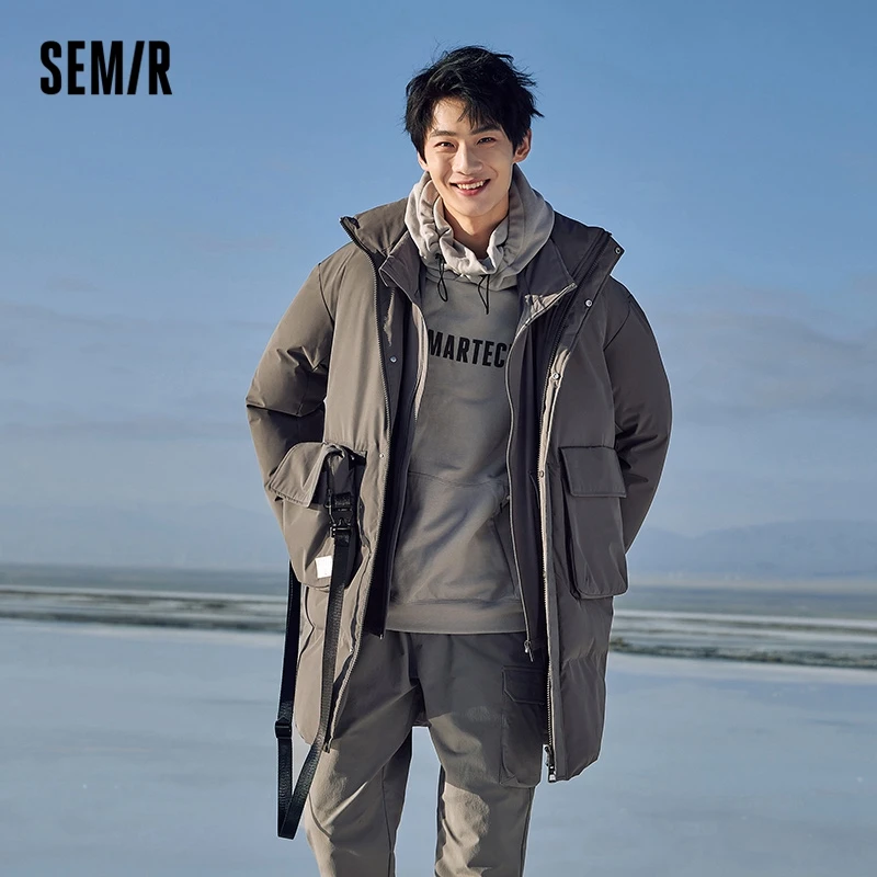 Semir Cotton Clothing Men Winter Stand-Up Collar 2023 New Loose Warm Overalls Mid-Length Thickened Jacket