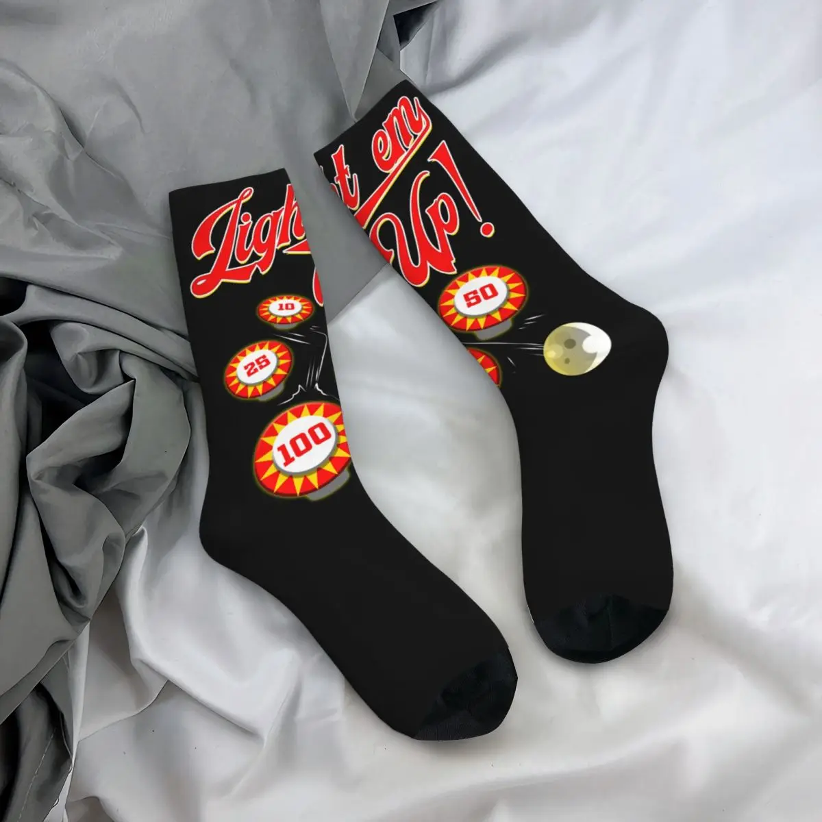 Calcetines informales con estampado de máquina de Pinball, medias suaves con estampado de Arcade Retro, Merch Light'em Up, jugador de Pinball, regalo increíble para él