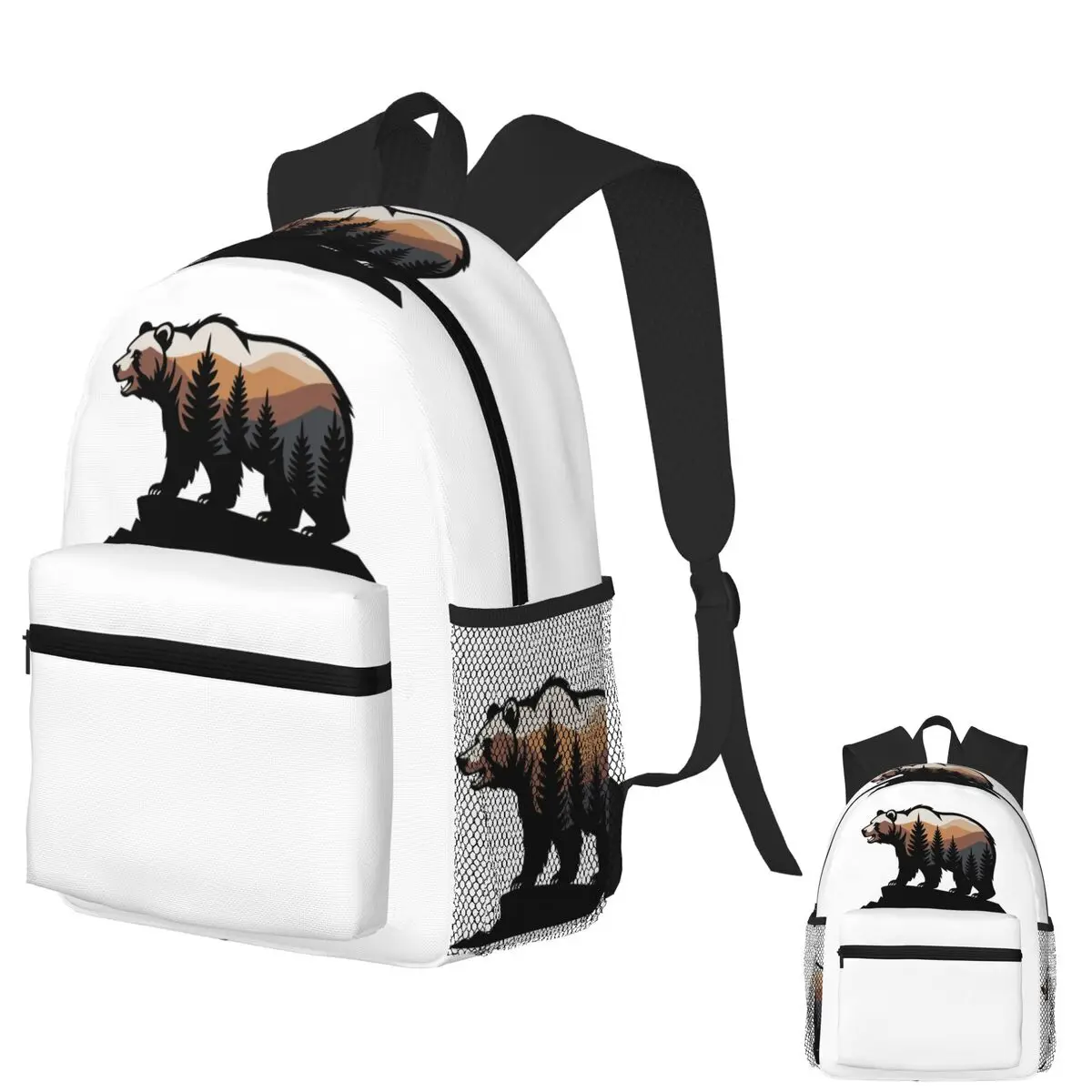 

Black Bear Silhouette Wild Nature Tee Student Backpack School Bag Hiking Travel Daypack for Men Women Bookbag Shoulder Bags