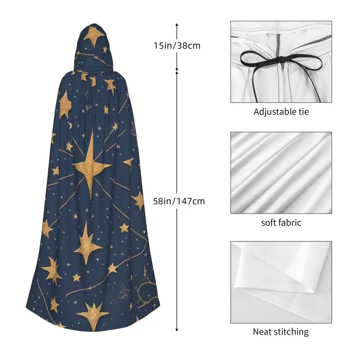 Capa larga con capucha de constelación, disfraz Medieval de bruja, capa de Cosplay, fiesta de Halloween, adulto, Unisex