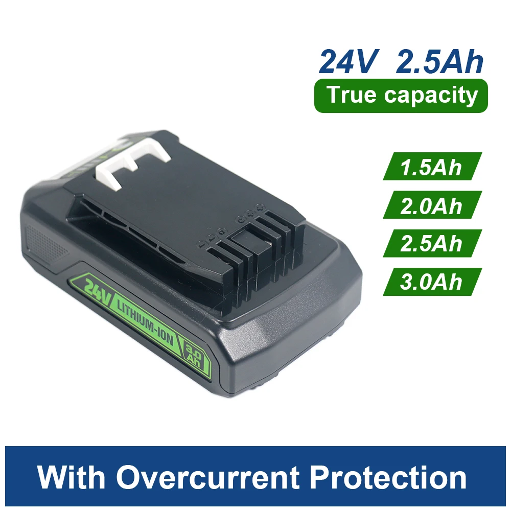 

24V 2500mAh/2.5Ah Mower Li-ion battery，For Greenworks, Fits MO24B410/29842/29322, Universal for Lawn Mower, Trimmer & Blower