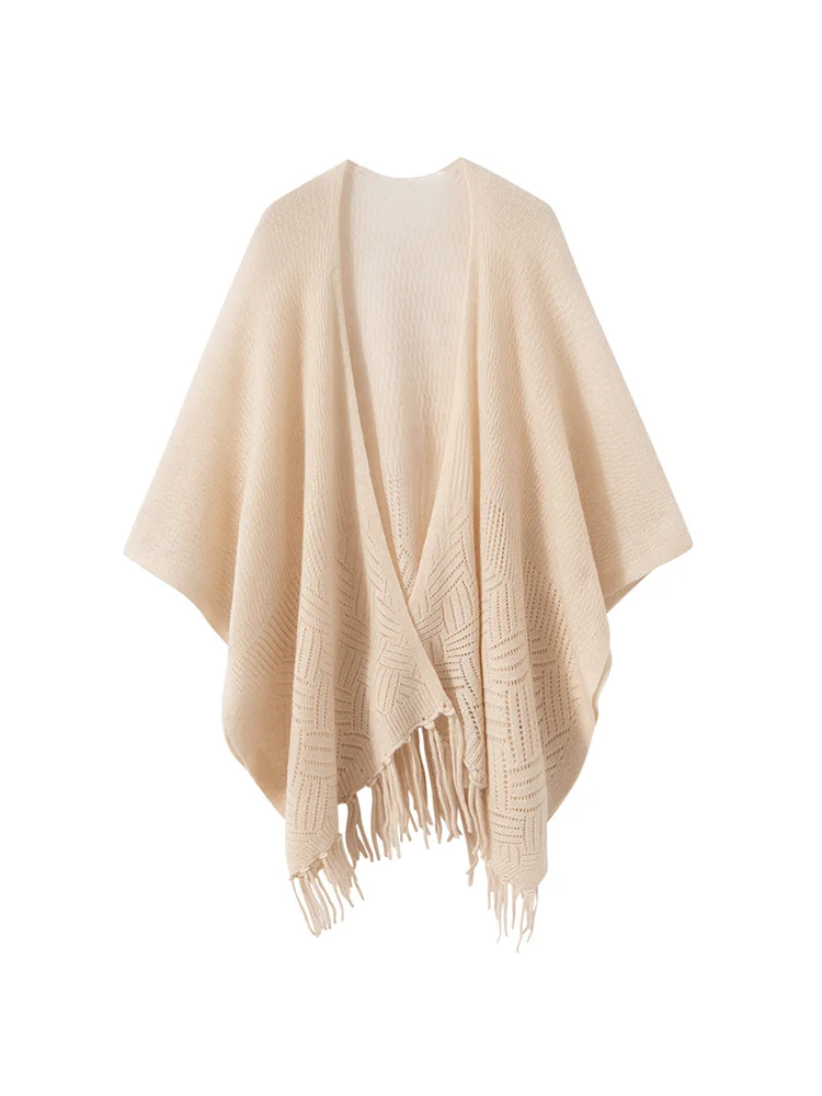 Bohemia Poncho Women's Fringe Shawl Sweater 100% Cashmere Shawl Cardigan Autumn Winter French Fashion Lightweight Wrap Clothing