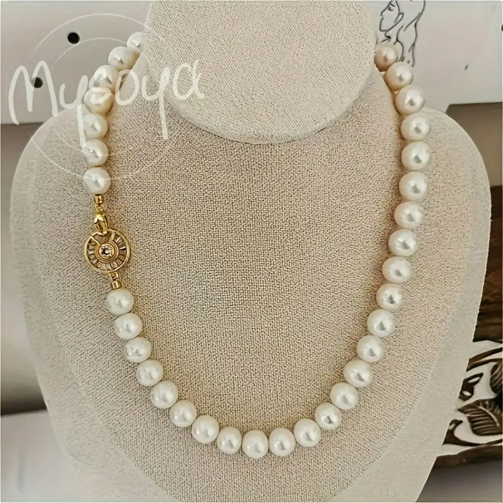 

MYSOYA White Freshwater Pearl Necklace 8-9mm White Pearls Gift Box Gift for Her Wedding Jewelry Christmas Valentine's Day Gift