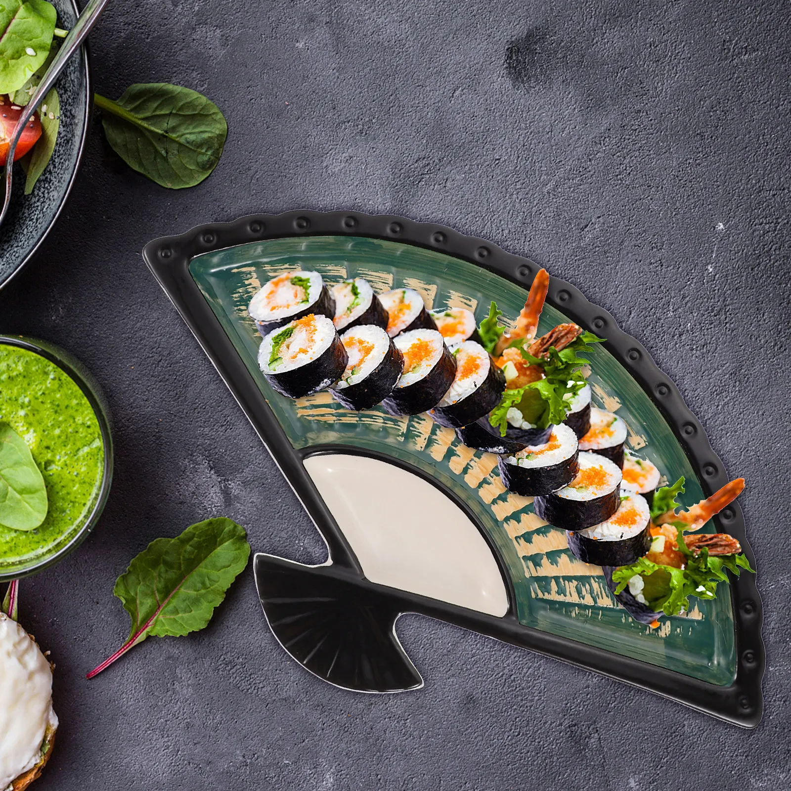 

Sector Sushi Plate Ceramic Dumpling Sauce Snack Dish Tableware Fan Shape Platter Special Serving Plate for Appetizers
