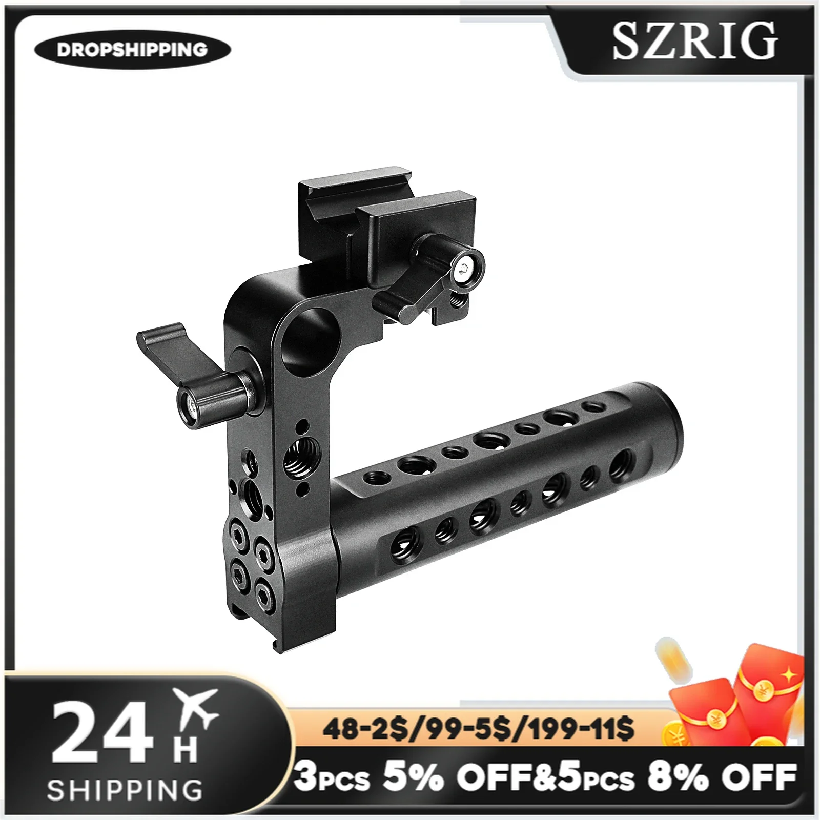 SZRIG Top Handgrip Nato Clamp Cheese Side Handle With Built-in 15mm Rod Clamp & Shoe Mount Adapters For DSLR Camera Cage Kit