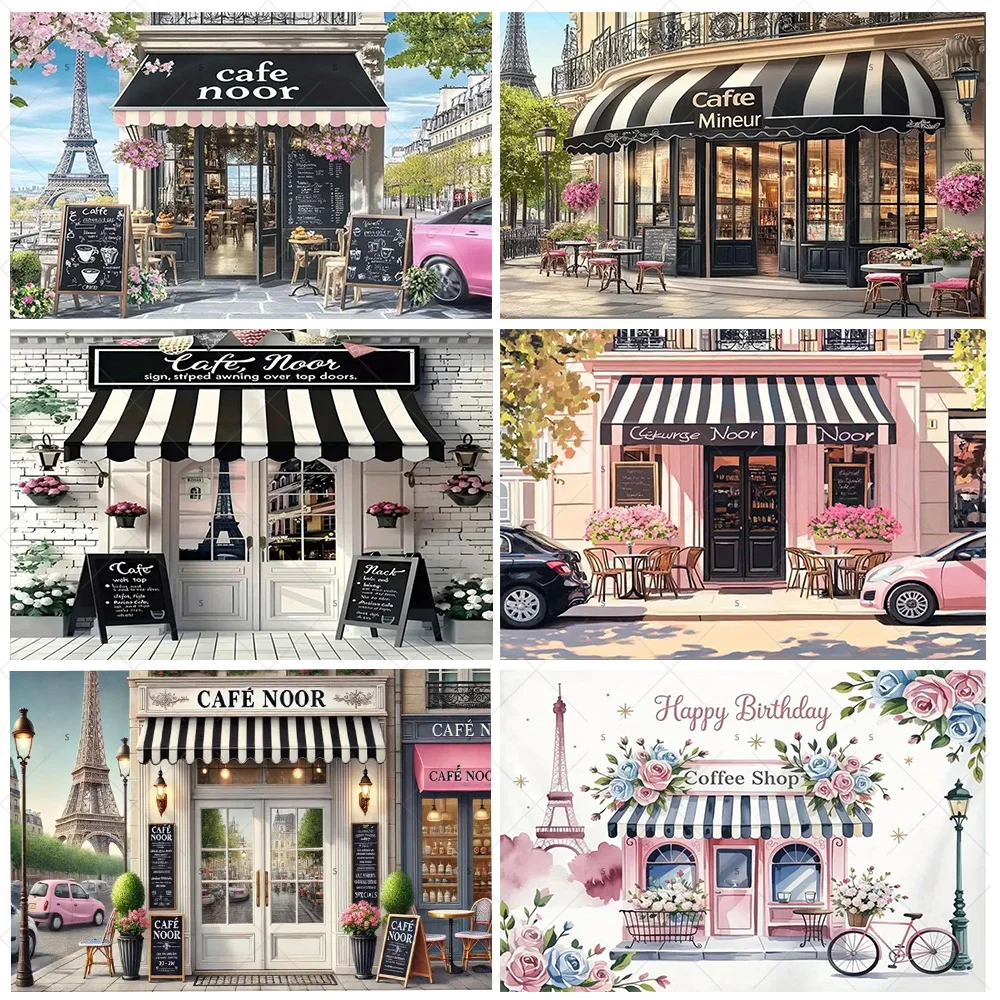Paris Cafe Shop Buffet Background Banner Parisian Style Photography‌ Backdrop Supplies Birthday Party Decorations Photo Studio