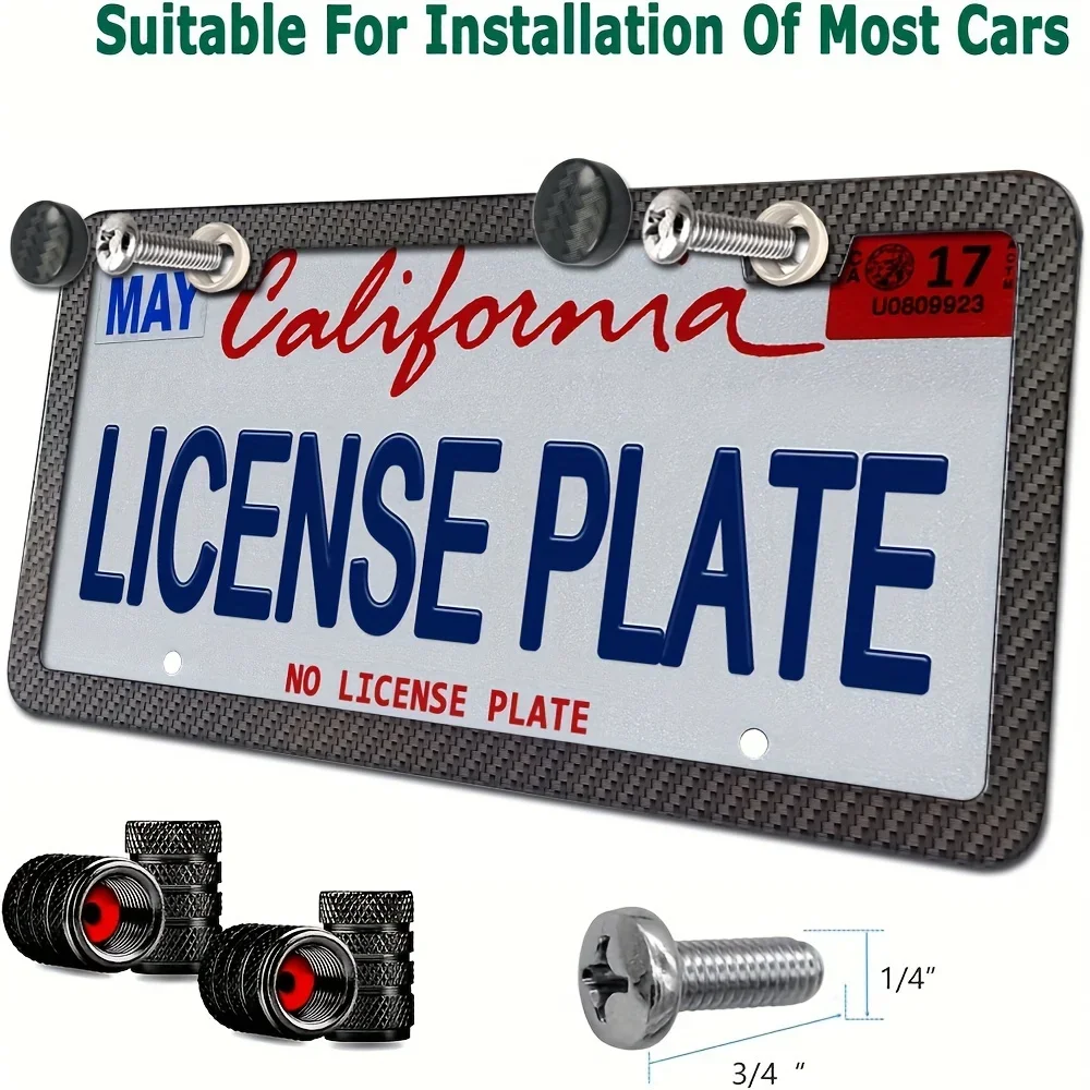 Black Carbon Bracket w/ Screws,Universal American License Plate Frame Auto AccessoryFiber Number Plate TAG Cover for Front Rear
