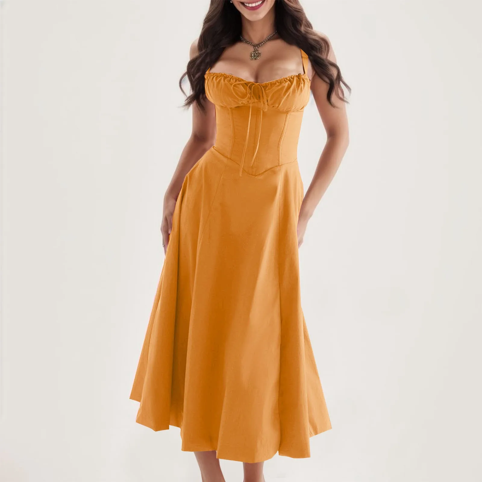 Dress untuk wanita elegan Vintage warna Solid, gaun renda potongan rendah Midi Sundress Fashion ramping musim gugur untuk wanita платье Dress