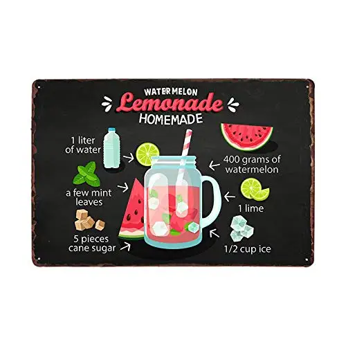 Vintage Metal Sign Tin Sign Watermelon Lemonade Homemade Home Bar Kitchen Garden Wall Decor Signs 12x8inchs