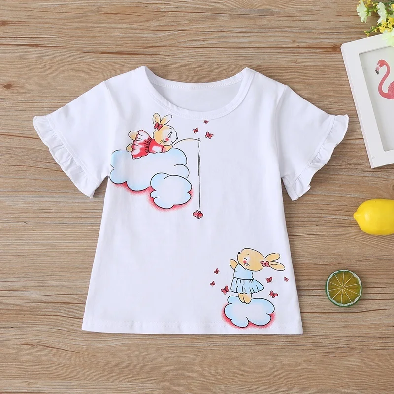 New Cotton Kids T-Shirt Children Summer Short Sleeve T-Shirts for Girls Clothes Cat Rabit Butterfly Baby T Shirt Toddler Tops