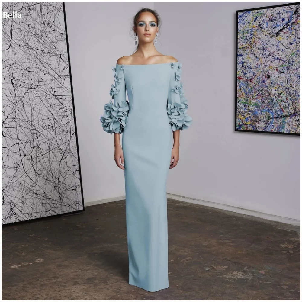 

Bella Customized Blue 3D Flowers One Shoulder Long Sleeves robes de soirée Backless Party Dresses Floor-Length Prom Dress 2025