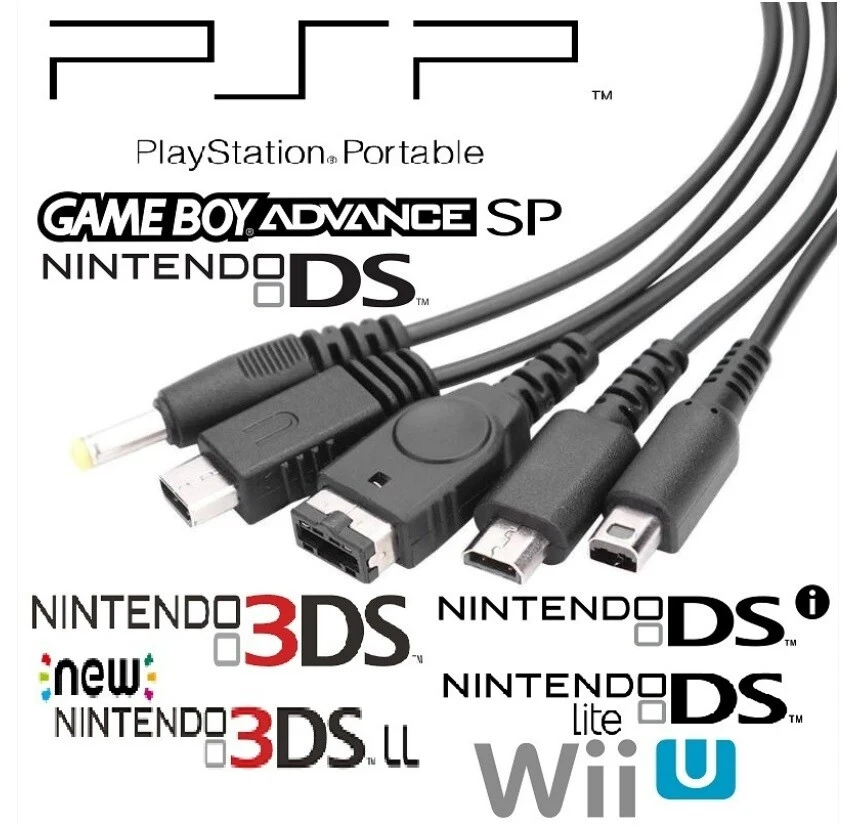 كابل شحن 5 في 1 لجهاز DS، 3DS، Wii U GamePad، PSP وGBA SP