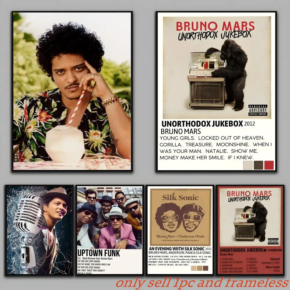 Affiche artistique de l'icône de la musique pop Singer B-Bruno Mar, avec impressions, décoration pour la maison, la chambre à coucher, le salon, cadeau