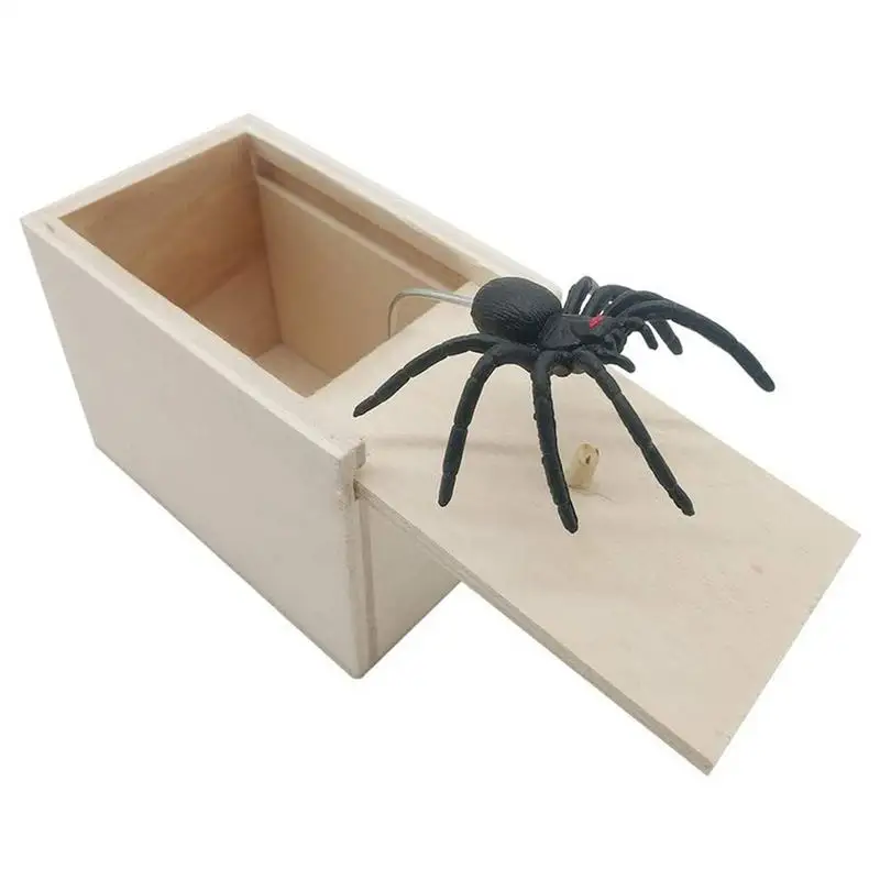 Spider Prank Box Funny Pops-Up Spider Wooden Scare Box Toy Wood Prank Box With Fake Spiders Fool Joke Prank Trick Toy Kid Gift