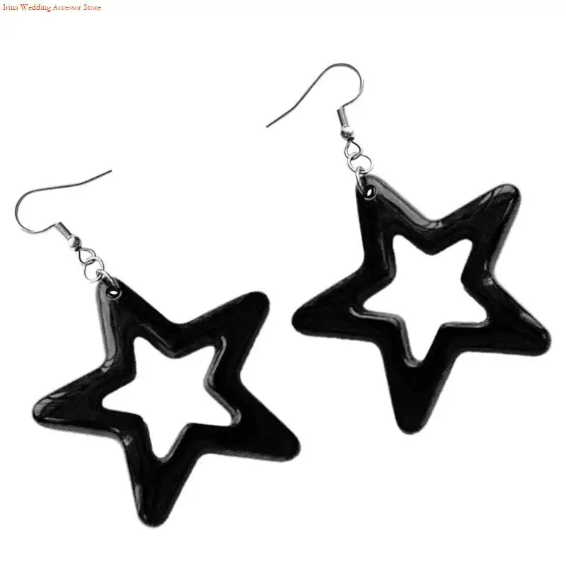 G92D Hollow Acrylic Star Pendant Earrings Statement Jewelry Gift for Women Girls