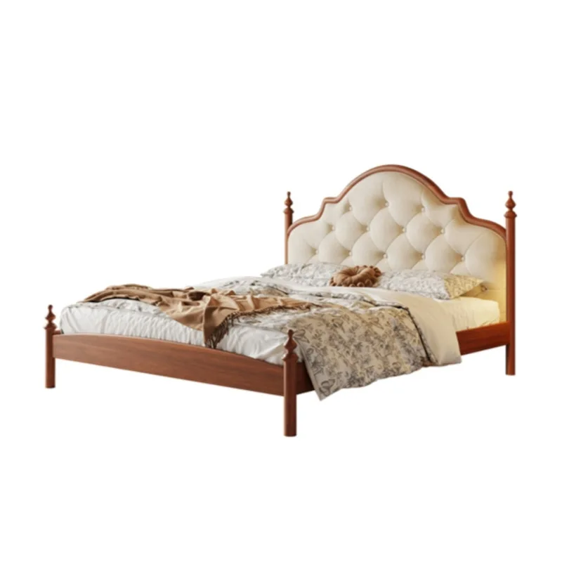 

Customizable French antique solid wood bed double Nordic light luxury wedding console game bedroom fabric retro bed