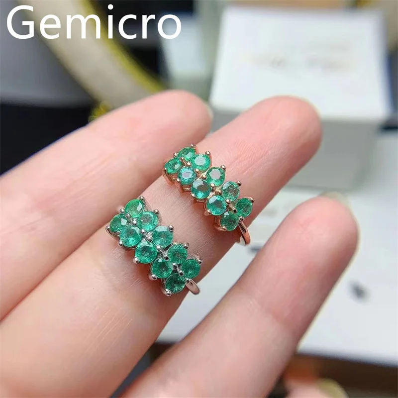 Gemicro Natural Emerald Ring Party 925 Silver Emerald Fashion Jewelry for Female Girlfriends 3MMX3MM 10PCS Women Engagement