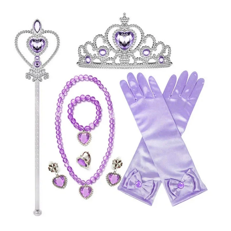 Girl Elsa Wednesday Princess Cosplay Accessory Bowknot Gloves Crown Wand Neacklace Set Carnival Party Fancy Dress Up Accessories